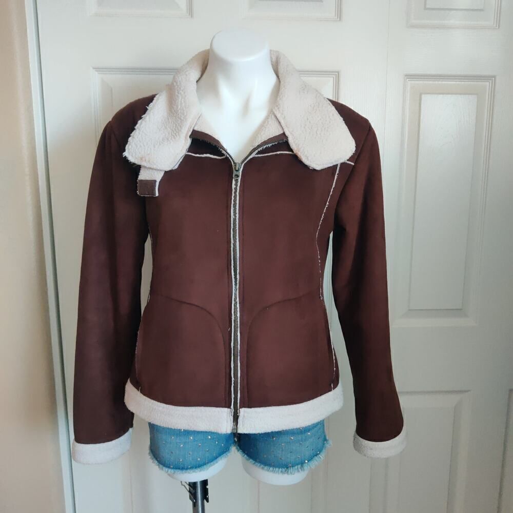 Girl's Active faux suede crop Sherpa lined jacket sz 14/16